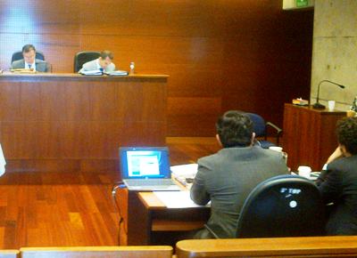 Un aspecto de la audiencia del juicio oral ante el Quinto Tribunal Oral en lo Penal.