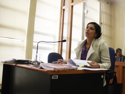 Fiscal Jefe de Río Negro, Leyla Chahín Valenzuela, durante la audiencia desarrollada este domingo.