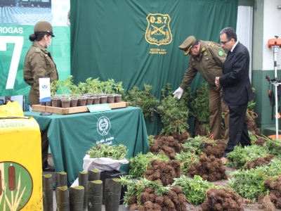 El Fiscal Jefe de Puerto Varas, Jorge Raddatz, y el General Patricio Yáñez revisan la droga incautada en operativo realizado en Fresia.