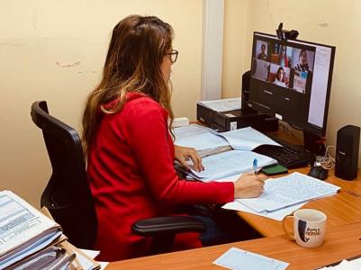 La fiscal Camila Albarracín en la audiencia de formalización por videoconferencia con el tribunal.