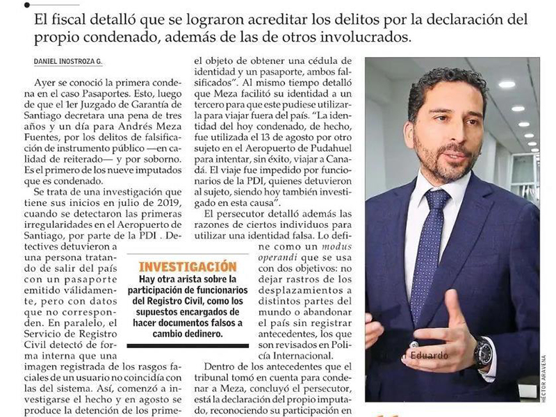 Nota El Mercurio, Fiscal Jefe Eduardo Baeza, FL Pudahuel.