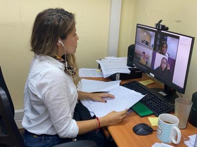 La fiscal Camila Albarracín en la audiencia de formalización por videoconferencia con el tribunal.