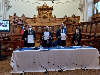Autoridades de las tres instituciones, además de la Ministra Andrea Muñoz, en la firma del convenio