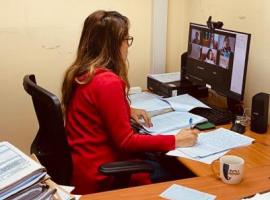 La fiscal Camila Albarracín en la audiencia de formalización por videoconferencia con el tribunal.
